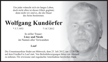 Traueranzeige von Wolfgang Kundörfer von Pegnitz-Zeitung